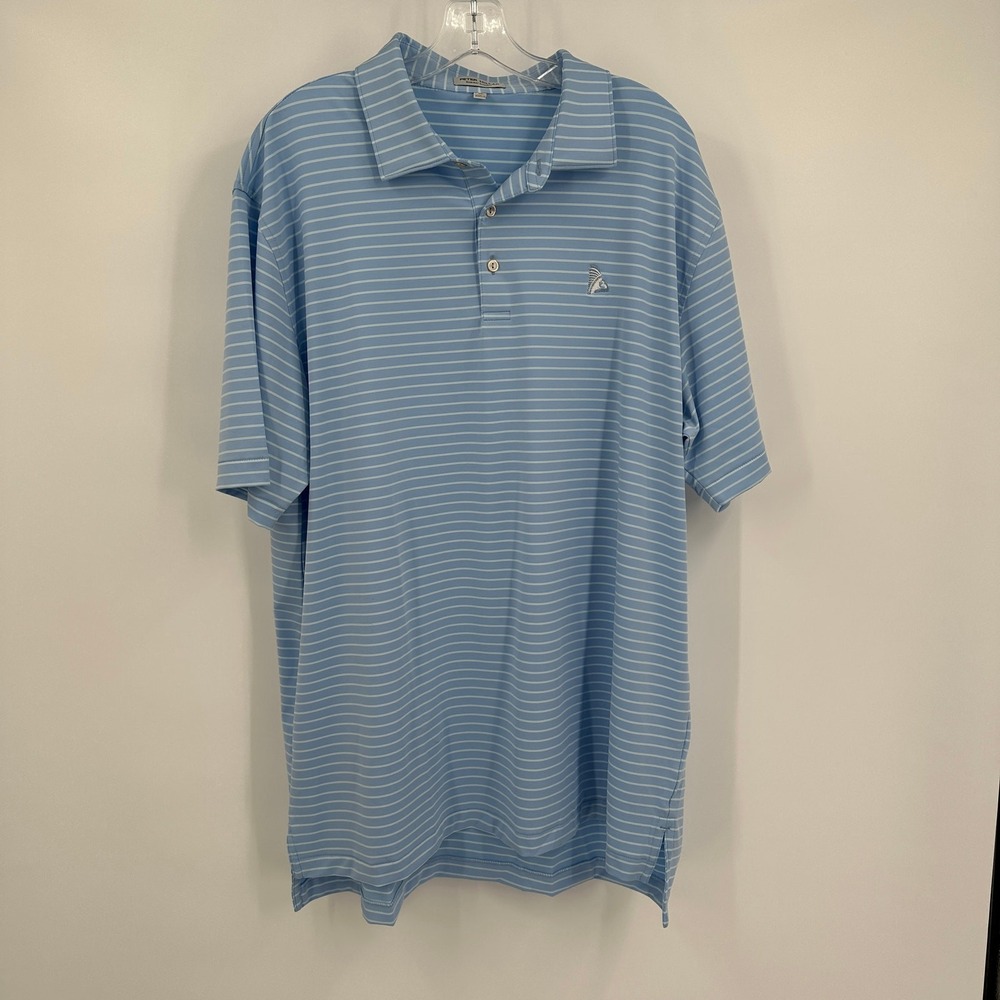 Peter Millar Summer Comfort Men Size XL Blue Striped Performance Golf Polo Shirt